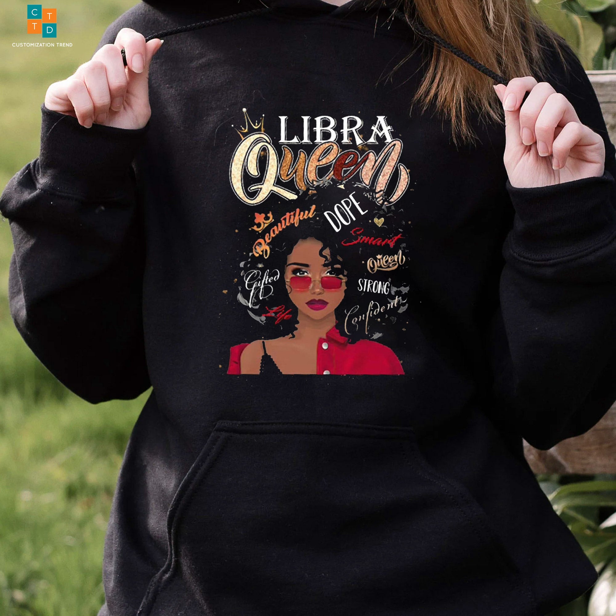 Libra Queen Beautiful Black Woman Hoodie, Shirt