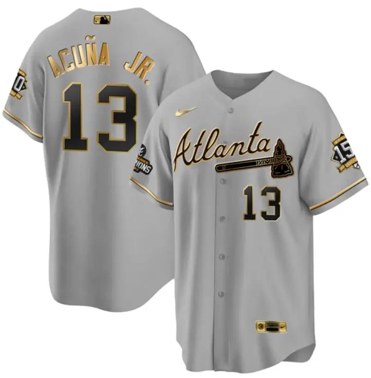 Atlanta Braves Active Player Custom Gray Gold Cool Base Stitched Jersey – Grey