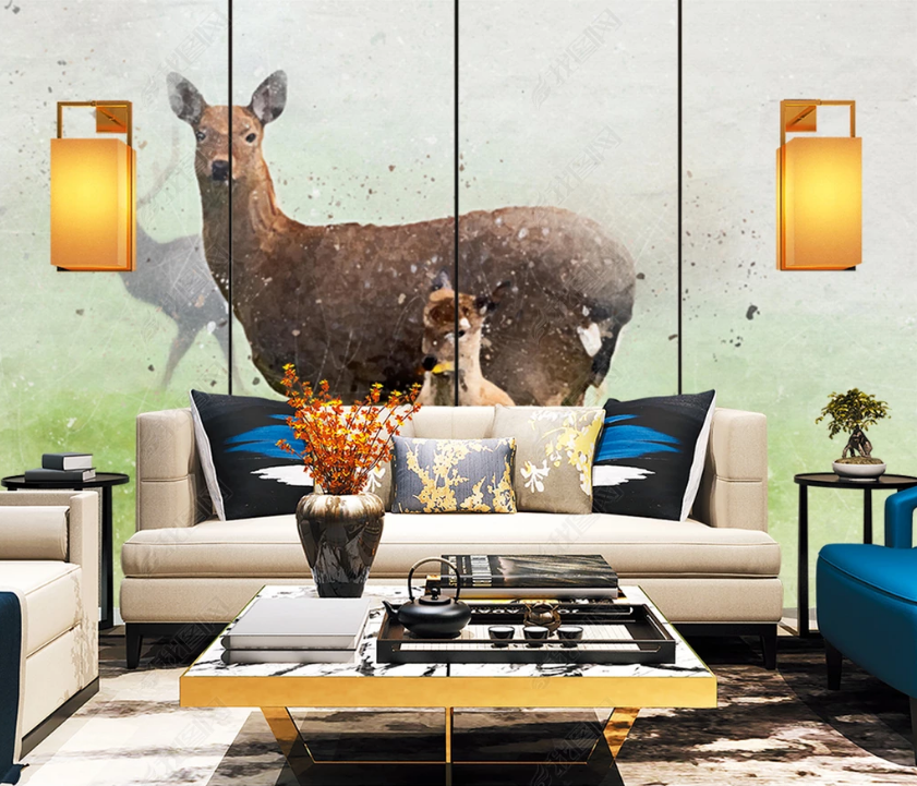 3D Watercolor Animal Deer Wall Mural Wallpaper Lqh 142