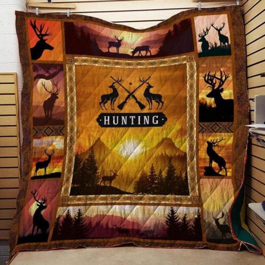 Wozoro Quilt Blanket Hunting Deer Hunting Sunset Twin Queen King Size