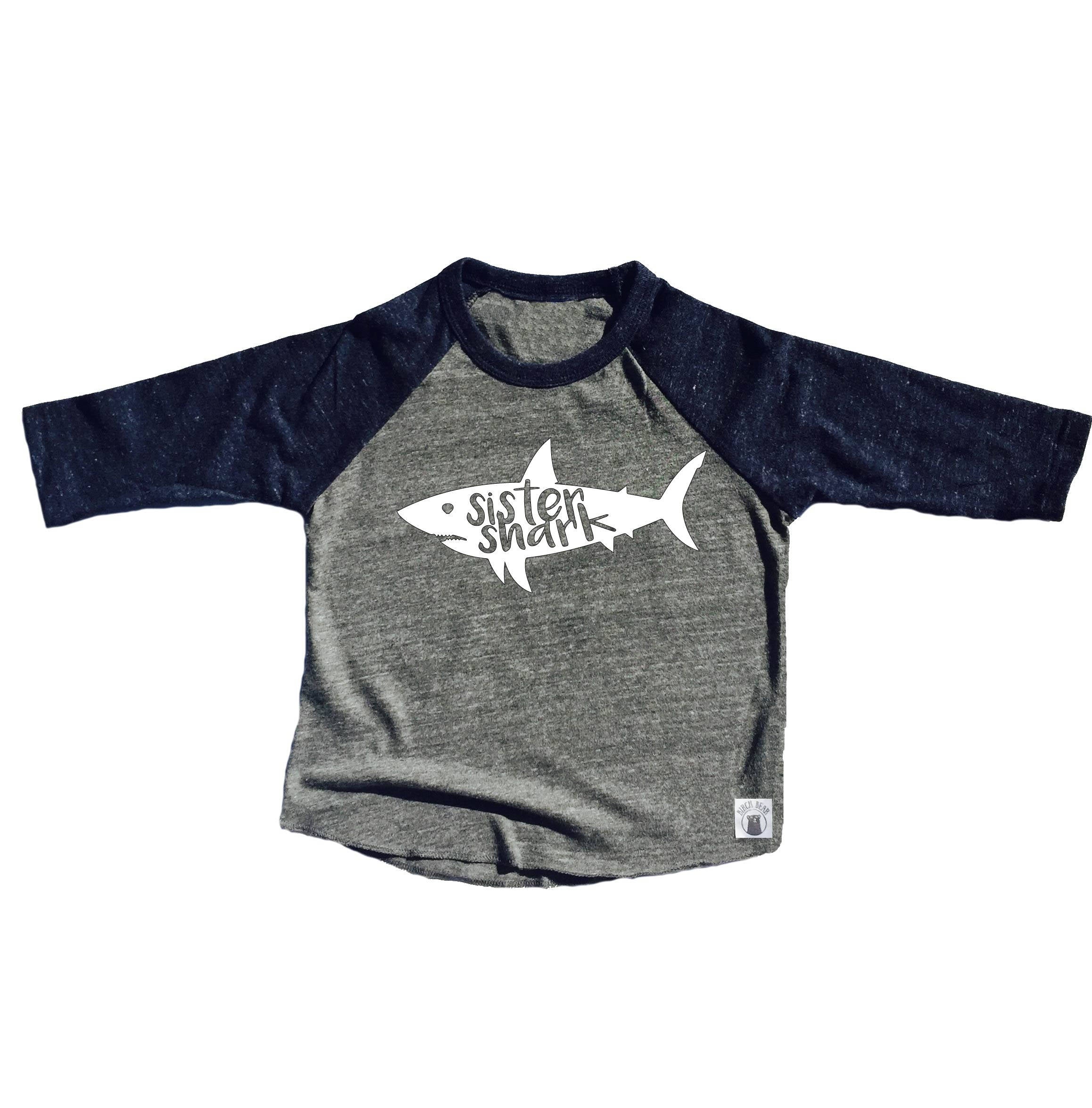 Toddler Baseball Tee Triblend Sister Shark Shirt – Toddler Shark Shirt – Sister Birthday Shirt – Shark Birthday Shirt