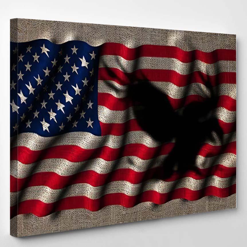 Waving American Flag Eagle Shadow Fabric – Eagle Animals Canvas Print