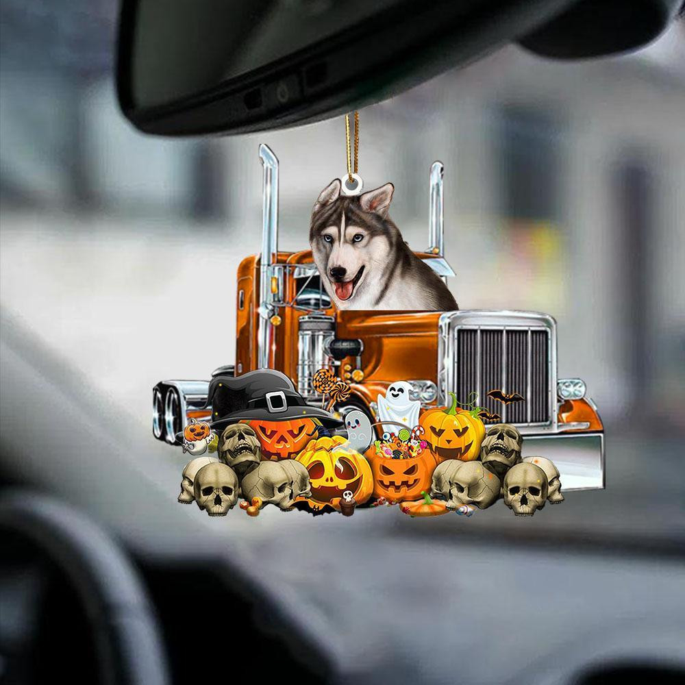 Shopeeyou – Siberian Husky-Pumpkin & Truck Car Hanging Ornament Two Sided Ornament, Christmas Ornament, Car Ornament, Shaped Ornament