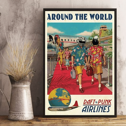 Vintage around the world daft punk Home Living Room Wall Decor Vertical Poster Canvas G95