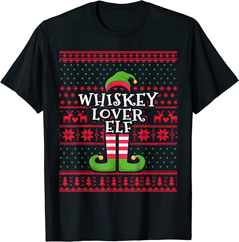 Whiskey Lover Elf Shirt Ugly Christmas Elf T-shirt T-Shirt