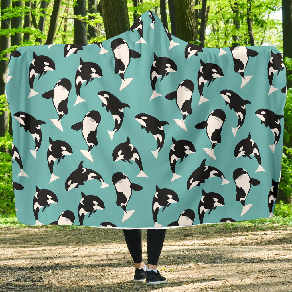 Whale Action Design Themed Print Hooded Blanket