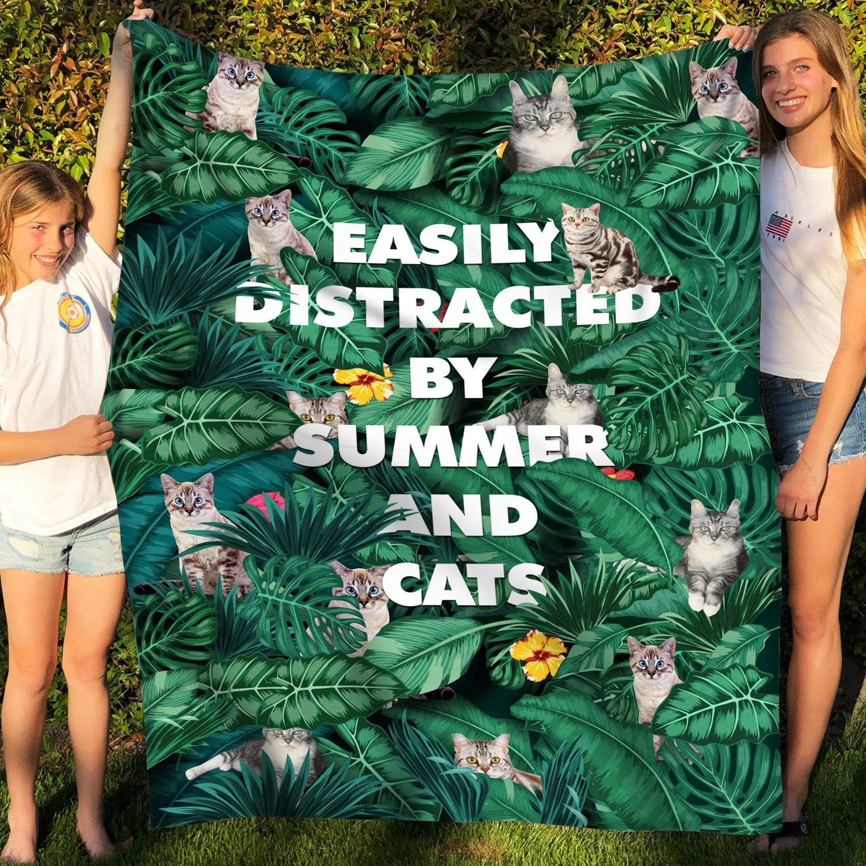 Summer And Cats – Gift For Pet Owner, Gift For Pet Lover, Hawaii Blanket, Tropical Blanket Cozy Sherpa Blanket, Gift Fleece Blanket, Custom Blankets, Picnic Blanket, Electric Blanket, Heated Blanket, Gravity Blanket