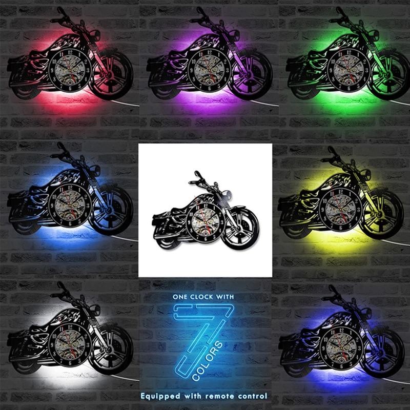 3D Wall Clock With Led Luminous Motorcycle Shape Motorcycle Rider Vinyl Record Clock Wall Motorcycle Watch Home Decor