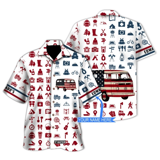 Camping Vans American Flag Hawaii Shirt Unisex Adult Ha31646