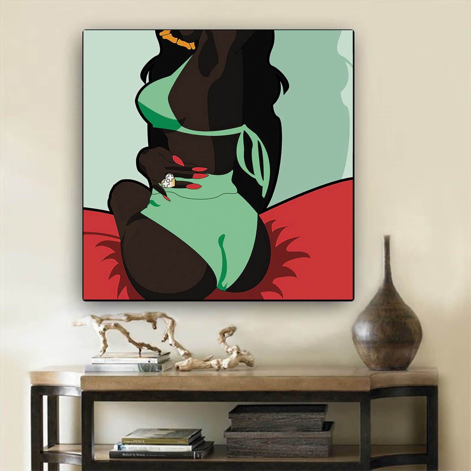 Black History Art Beautiful Afro American Woman African Canvas Wall Art Afrocentric Home Decor BPS17002