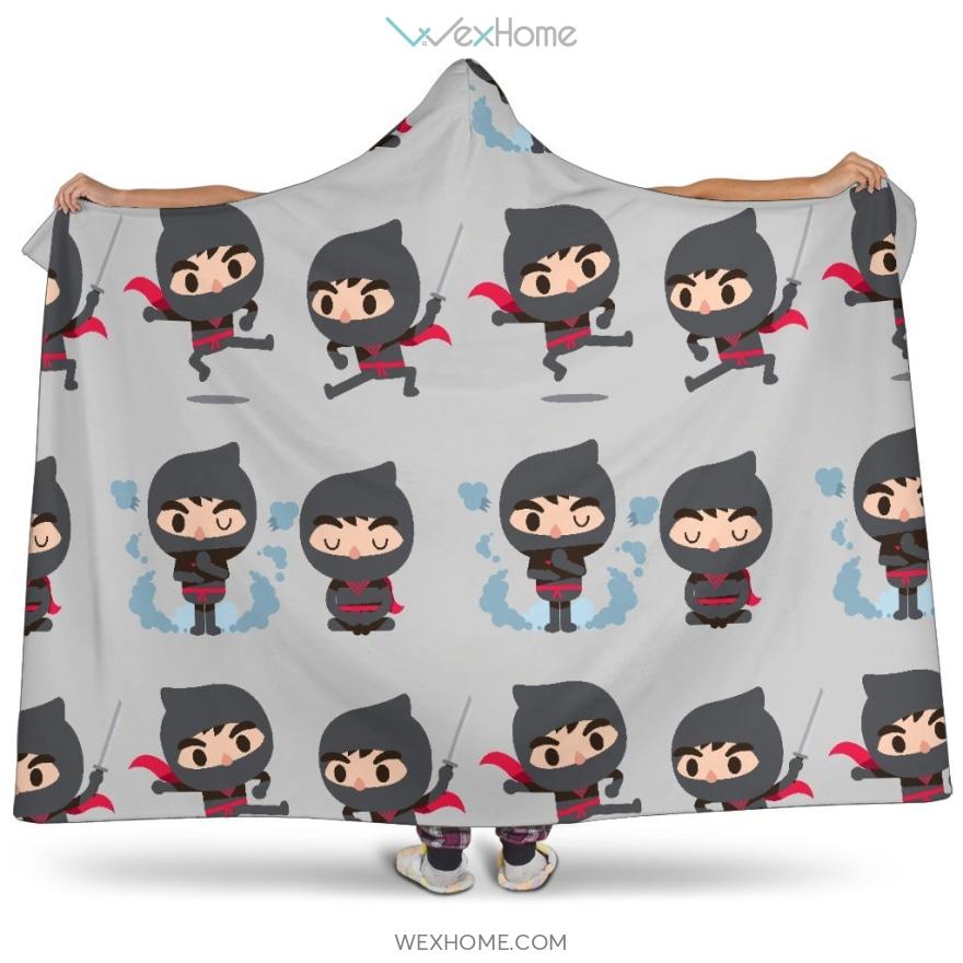 Cute Ninja Pattern Hooded Blanket