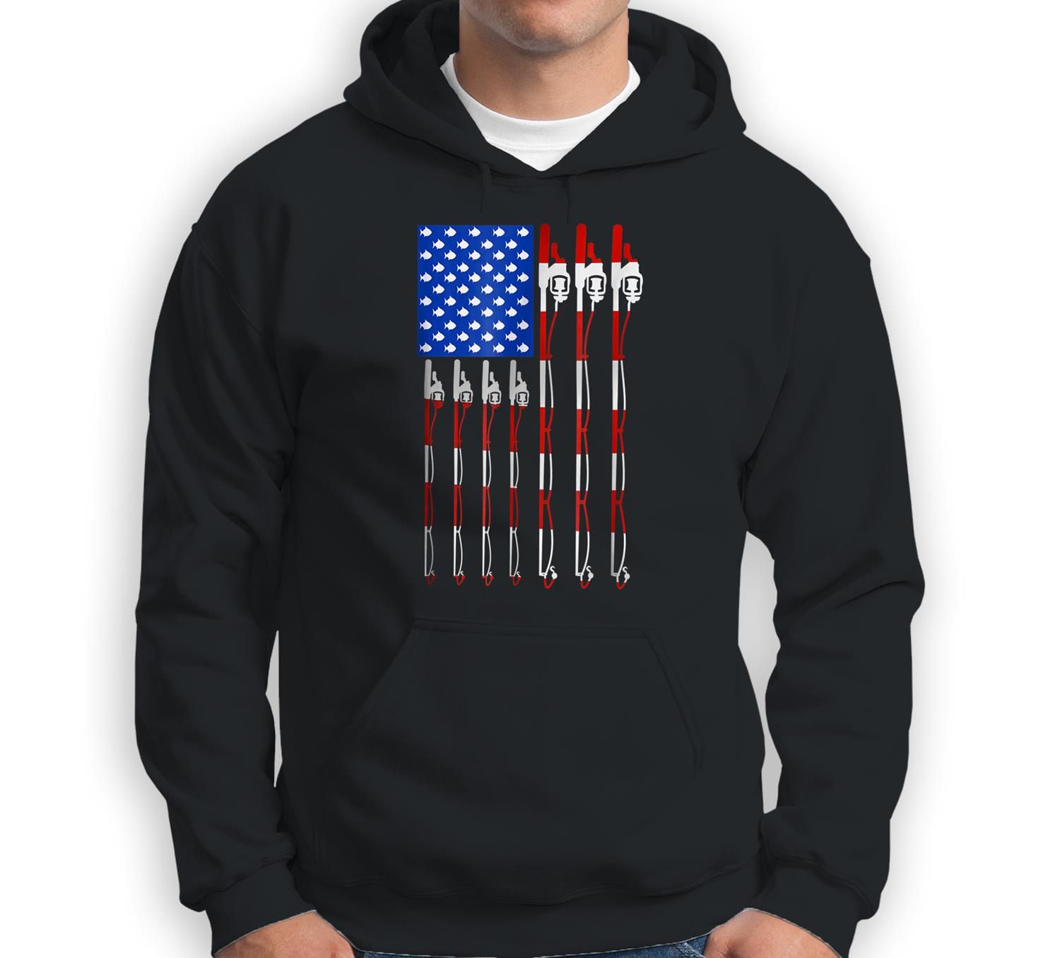 Patriotic Fishing American Usa Flag Fishing Pole Sweatshirt & Hoodie