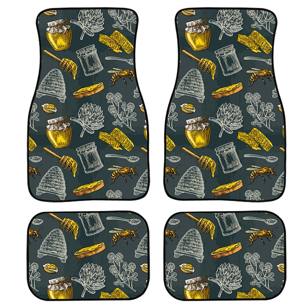 Vintage Honey Bee Print Front And Back Car Floor Mats, Front Car Mat