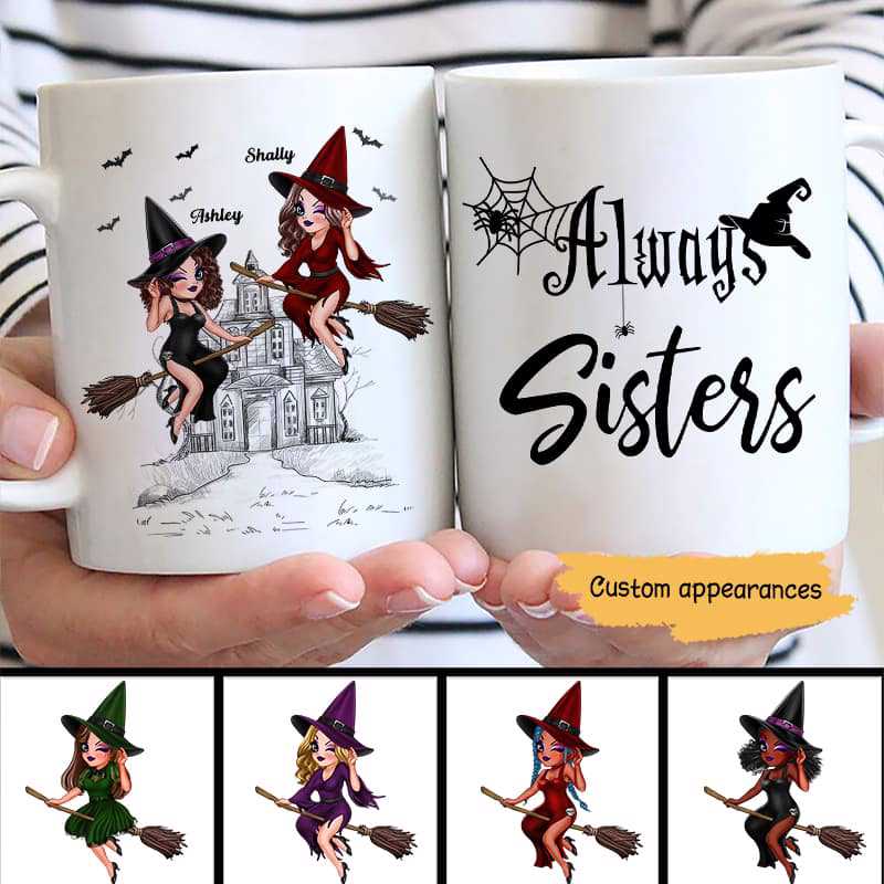 Halloween Witches Besties Riding Broom Personalized Mug