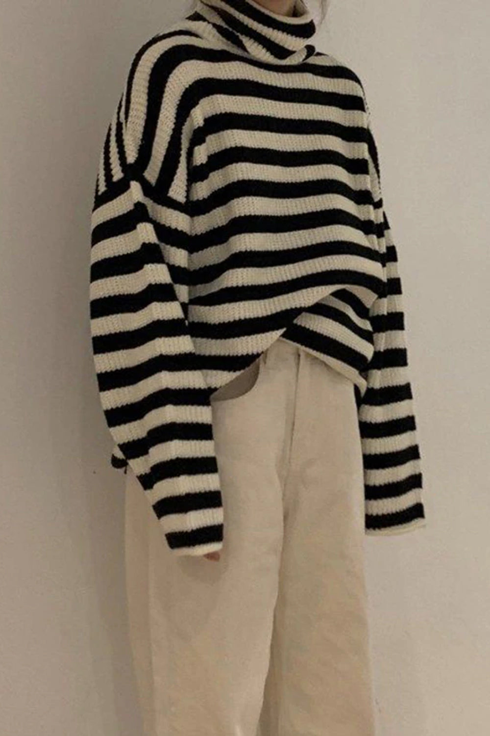 Vintage Striped Loose Turtleneck Knitted Sweater – Sothwarm