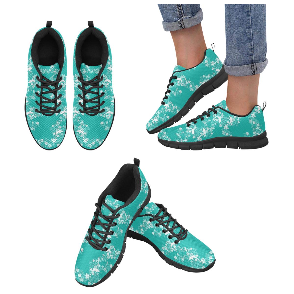 Dolphin Sea Shell Starfish Pattern Women’s Sneakers Black