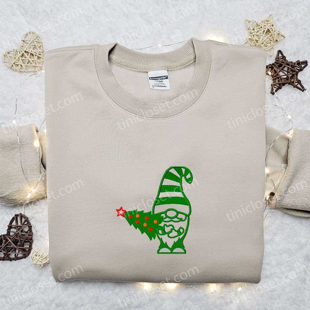 Winter Gnome Christmas Tree Embroidered T-shirt, Christmas Embroidered Shirt, Best Christmas Gift Ideas – Small Gifts Great Love
