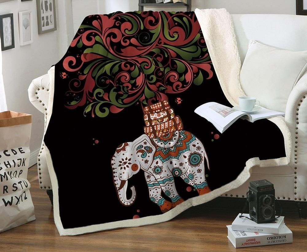 India Hippie Elephant Cla0910172F Sherpa Fleece Blanket