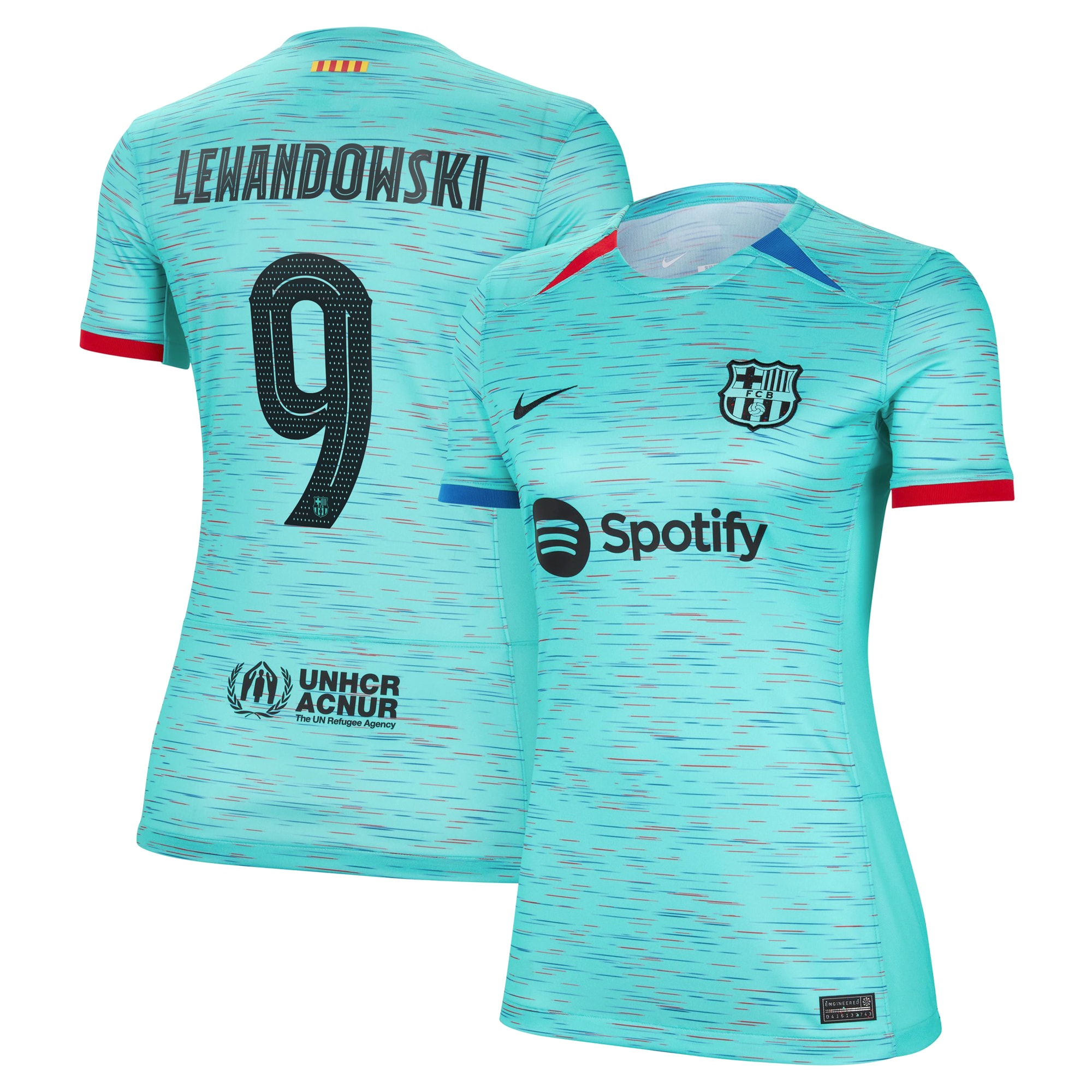 Robert Lewandowski Barcelona Women's 2023/24 Third Replica Jersey – Aqua