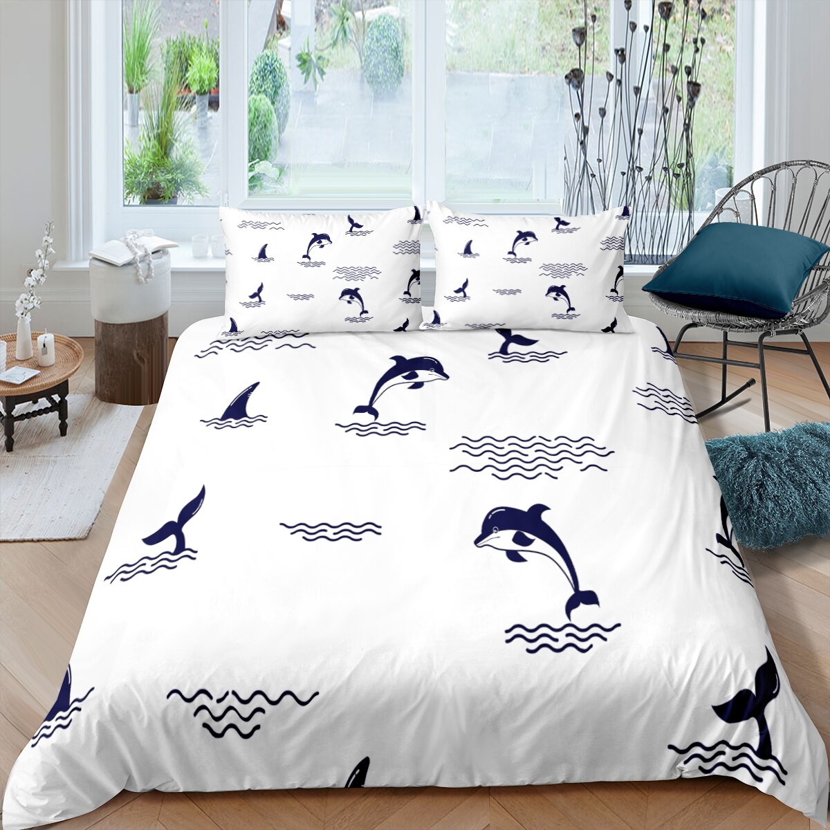 3D Dolphin Printing Bedding Set For Kid Children Boys King Queen Size Bedroom Duvet Cover Sets Luxury 2/3Pc Cover