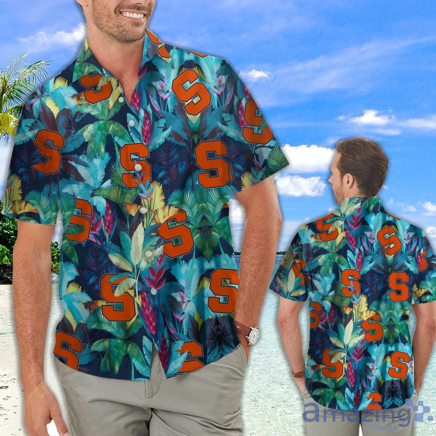 NCCA Syracuse Orange Floral Tropical Hawaiian Shirt