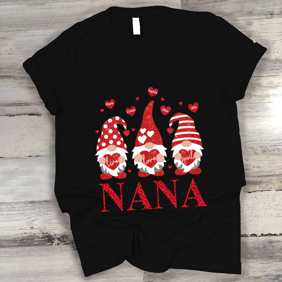 Live Love Spoil Nana Gnome Hearts V-Neck