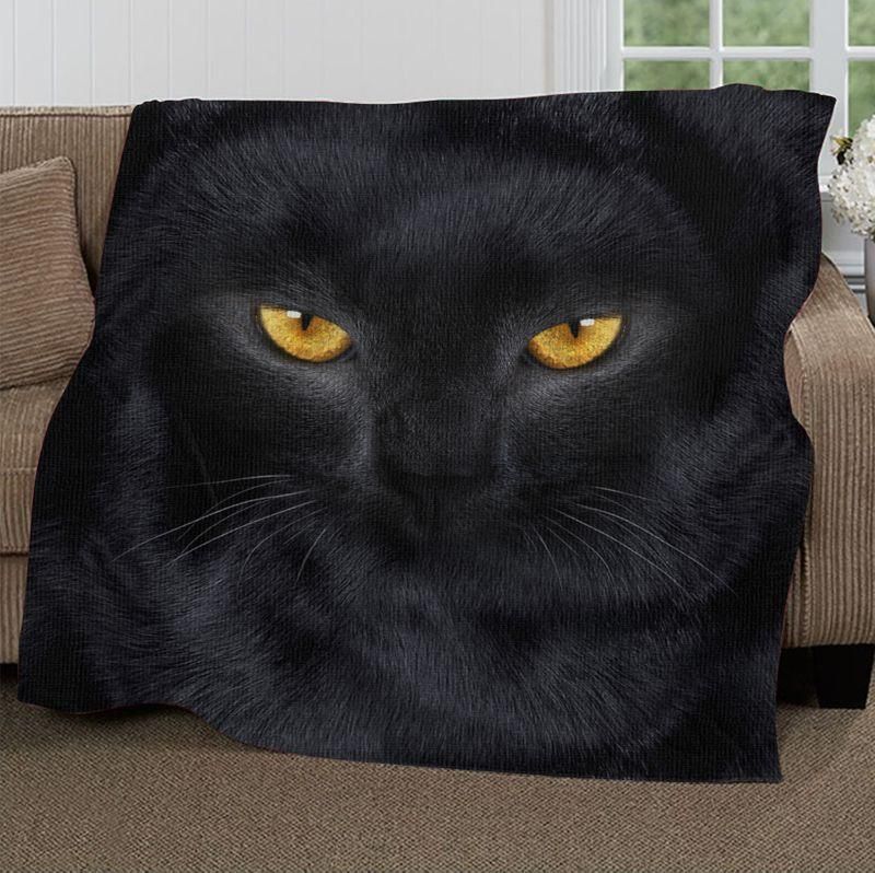 Black Cat Staring At You Fleece Blanket, Sherpa Blanket, Gift For Aunt Gift For Parent, Family Member, Friends Gift, Christmas Gift, Home Decor, Home Living