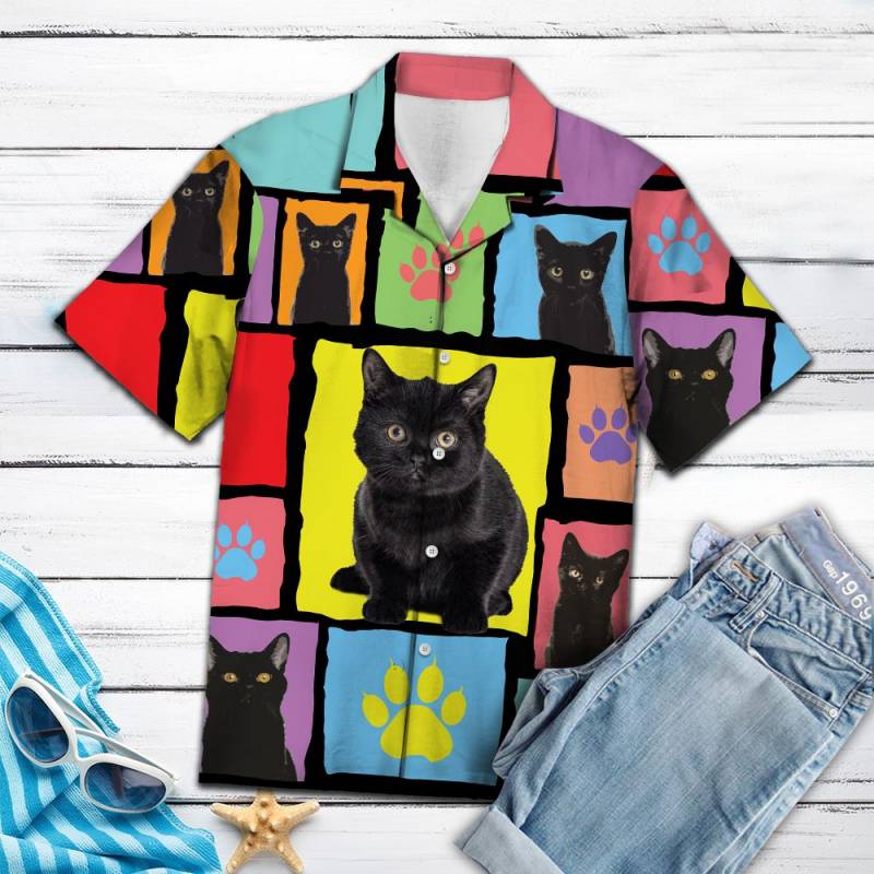 Black Cat Colorful Pieces Hawaii Shirt Ha28403