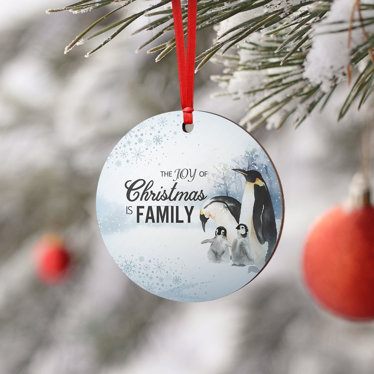 The Joy Of Christmas Penguin Round Ornament