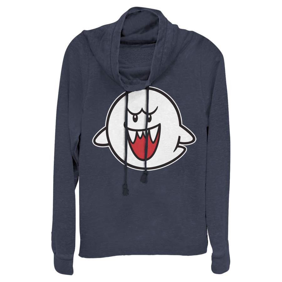 Nintendo Junior’s Mario Boo Ghost Cowl Neck Sweatshirt Gray Heather