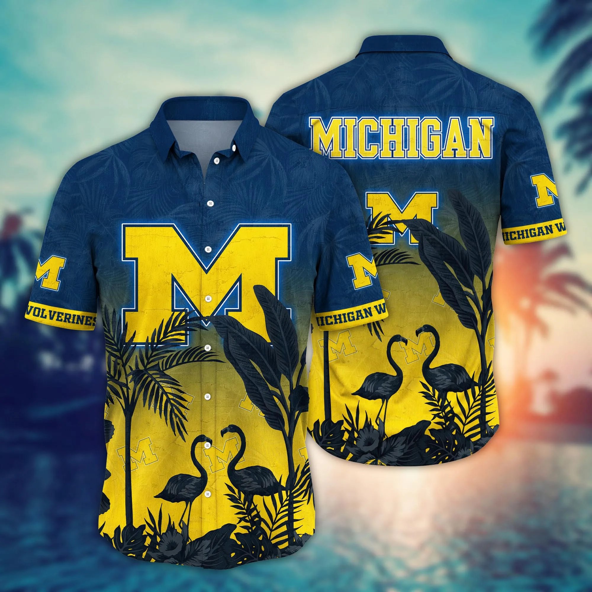 Michigan Wolverines NCCA Hawaiian Shirt Sunningtime Aloha Shirt