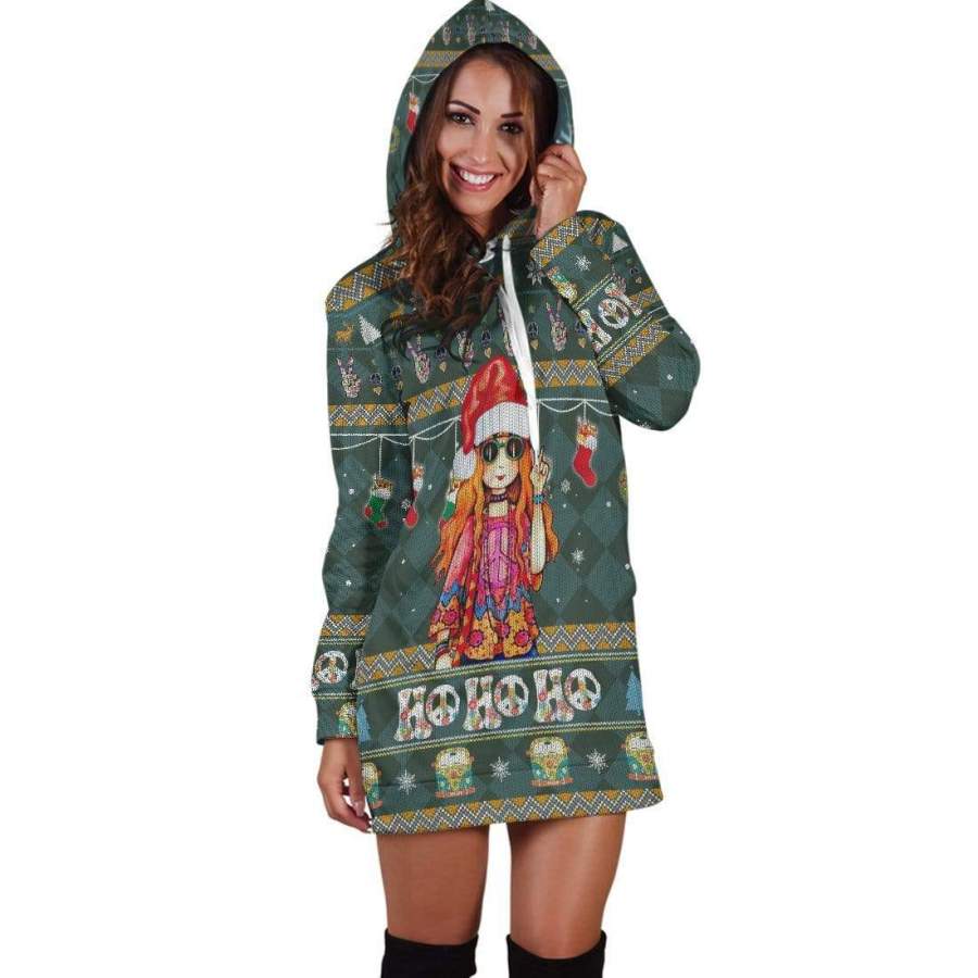 Hippie Girl Merry Christmas Hoodie Dress 3D All Over Print