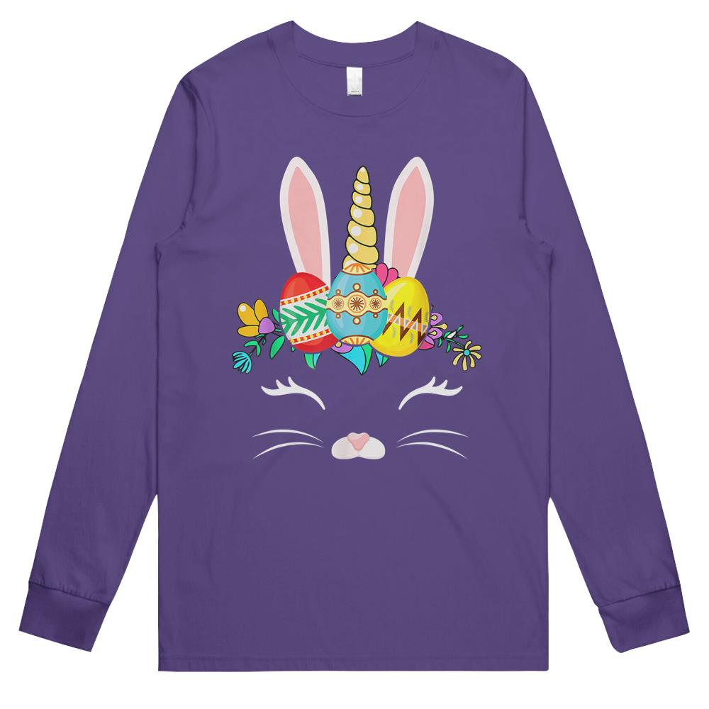 Bunny Unicorn Happy Easter Day 2021 Color Eggs Gifts Long Sleeve T Shirts