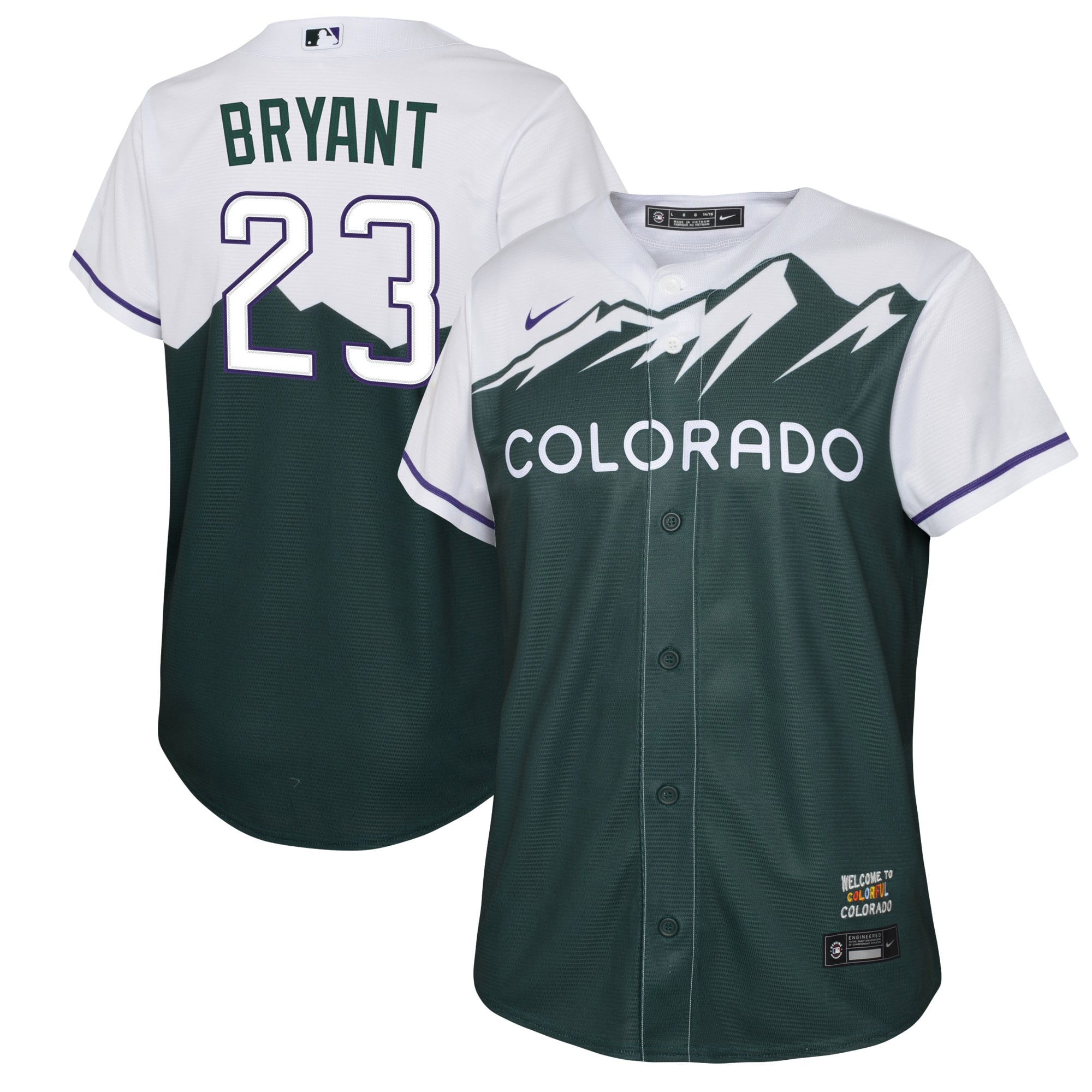 Youth Colorado Rockies Kris Bryant Green 2022 City Connect Player Jersey