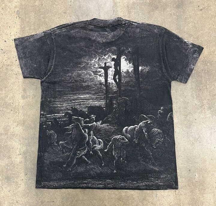 Vintage Gustave Dore The Crucifixion Of Jesus 2 Sides Tee Shirt Outfit  For Men  For Women