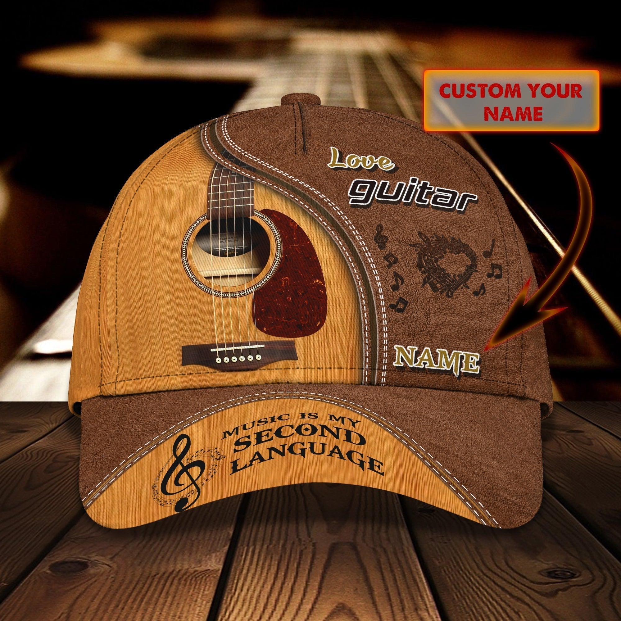 Customized Name Guitar Classic Cap Hat Full Printed For Man And Woman, Guitar Music Creative Baseball 3D Cap