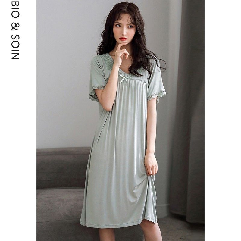 Women Solid Sleepshirts Cozy Lace Gentle Short Sleeve Basic Cozy M-5XL Females Nightgowns High Quality Home Leisure Ulzzang Chic alx