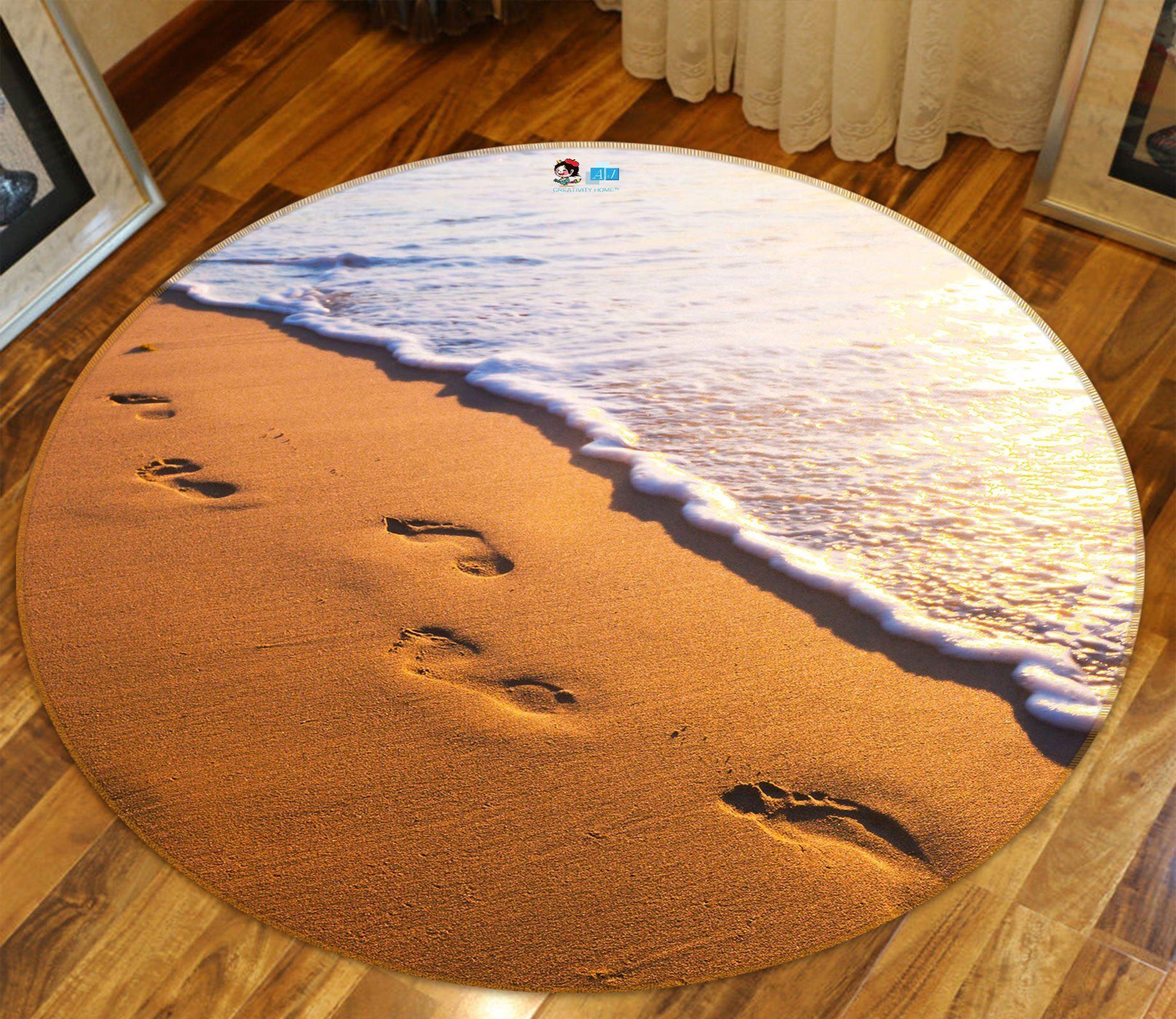 3D Beach Footprints 72160 Round Rug – Round Carpet Home Decor