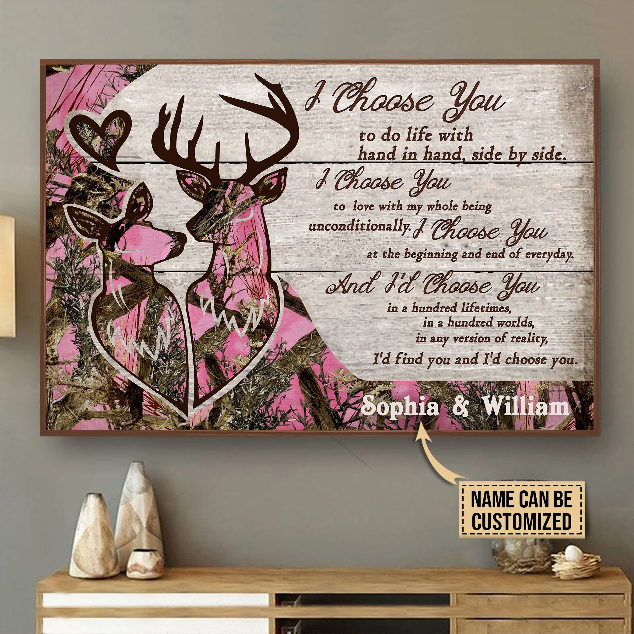 Aeticon Gifts Personalized Deer Pink Camo I Choose You Canvas Mom Dad Gift Home Decor