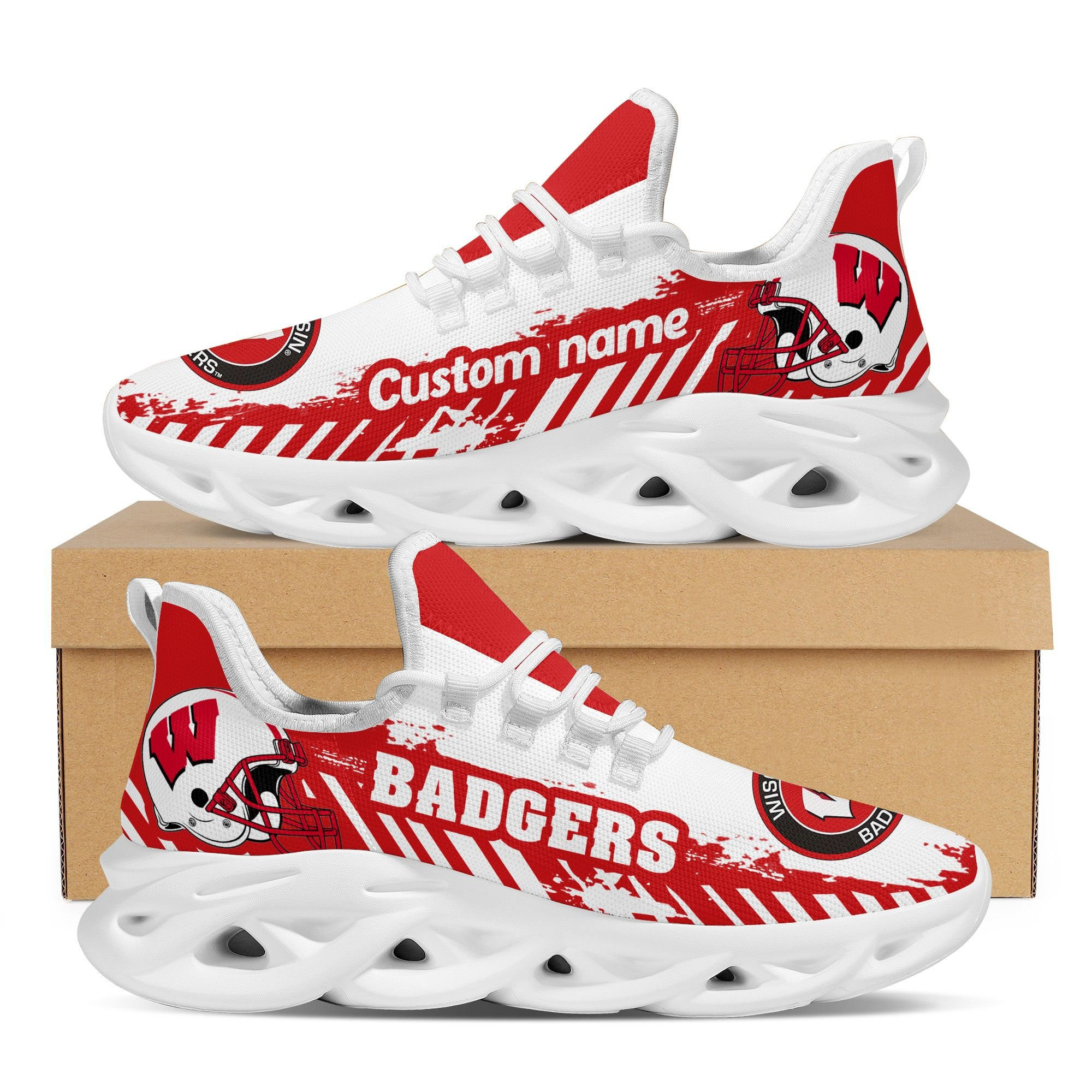 Wisconsin Badgers American Football Team Helmet Custom Name Personalized Men And Women Max Soul Sneakers Shoes For Fans