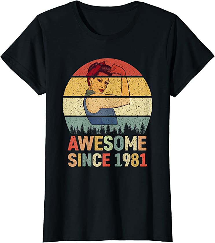 Womens Vintage Awesome Since 1981 Women Gift Retro 40th Birthday T-Shirt