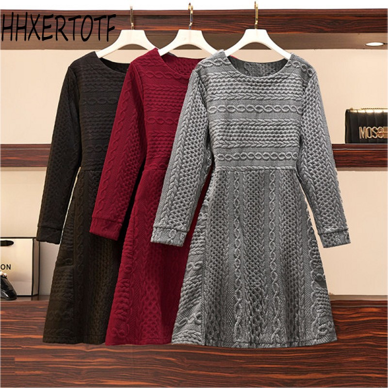 autumn winter Vintage Elegant Knitted Sweater Dress Women Fashion Solid long Sleeve O-Neck Knitted dress Vestidos alx