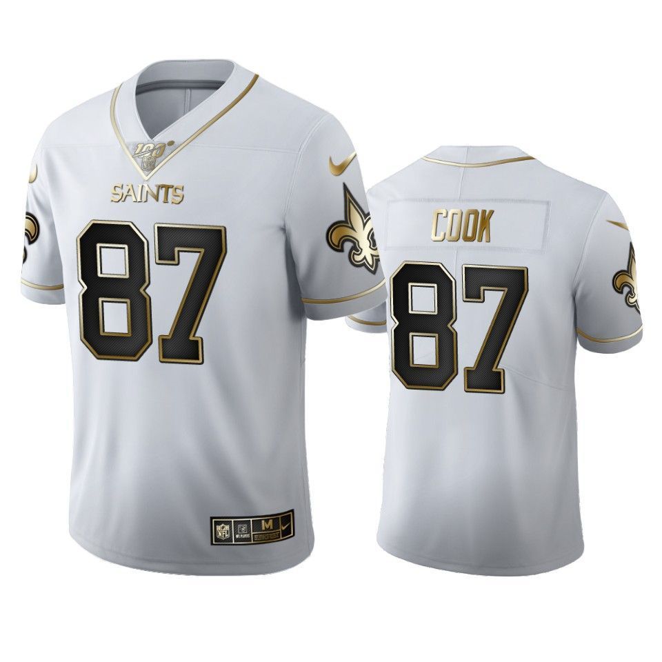 New Orleans Saints Jared Cook White 100Th Season Golden Edition Mens Jersey