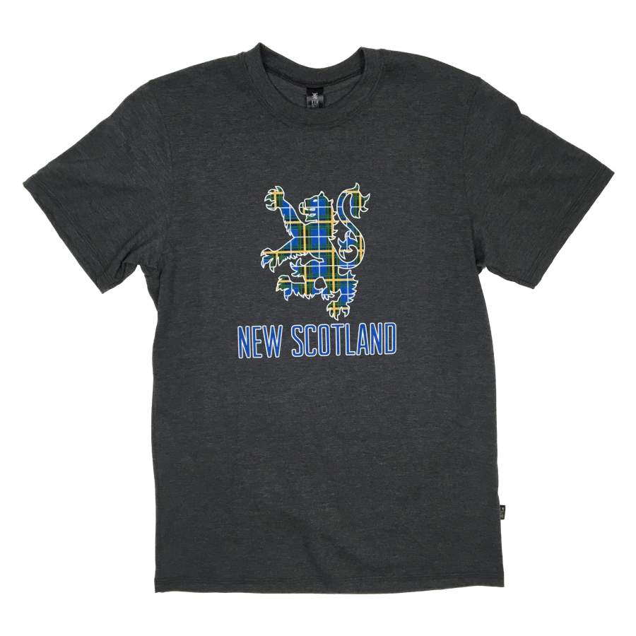 50/50 Organic Recycled Nova Scotia Tartan Lion T-shirt in Heather Black