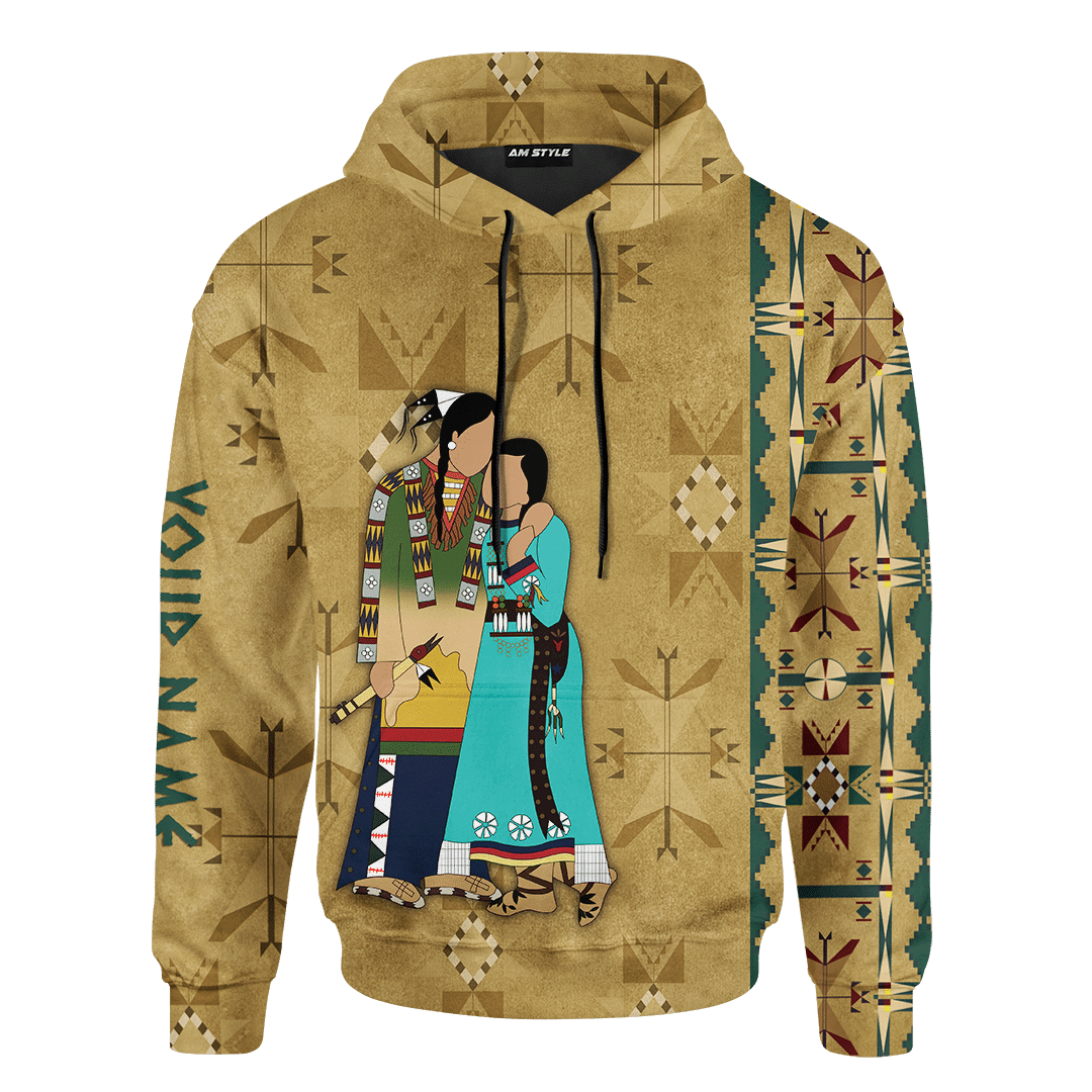 Native American Symbols Of Love Ledger Art Of A Couple In Native American Traditional Cothing Customized 3D All Over Printed Hoodie