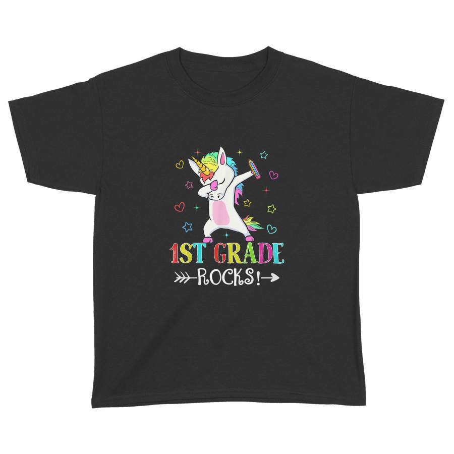 1st Grade Rock Unicorn Youth Shirt – Back To School Gift For Kid – Standard Youth T-shirt