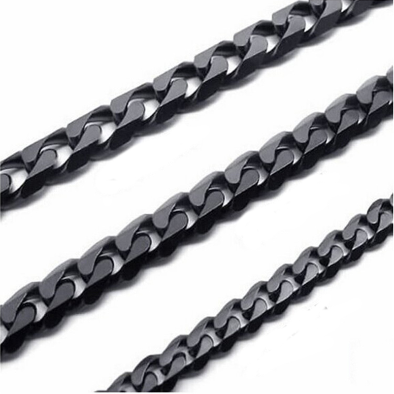 USENSET Cuban Link Chain Black Color Stainless Steel Necklace Tone Punk Charm Jewelry 3MM 5MM 7MM alx