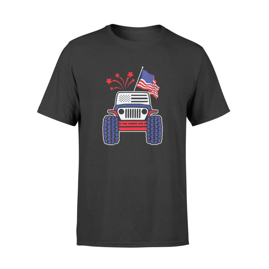 4th of July Jeep T-Shirt Jeep with American Flag & Firework Shirt – Standard T-shirt