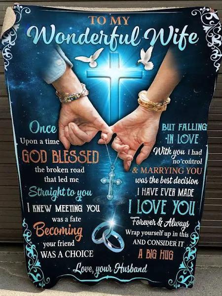 Wedding God To My Wonderful Wife I Love You Forever & Always Fleece Blanket Gift For Wife From Husband Home Decor Bedding Couch Sofa Soft And Comfy Cozy