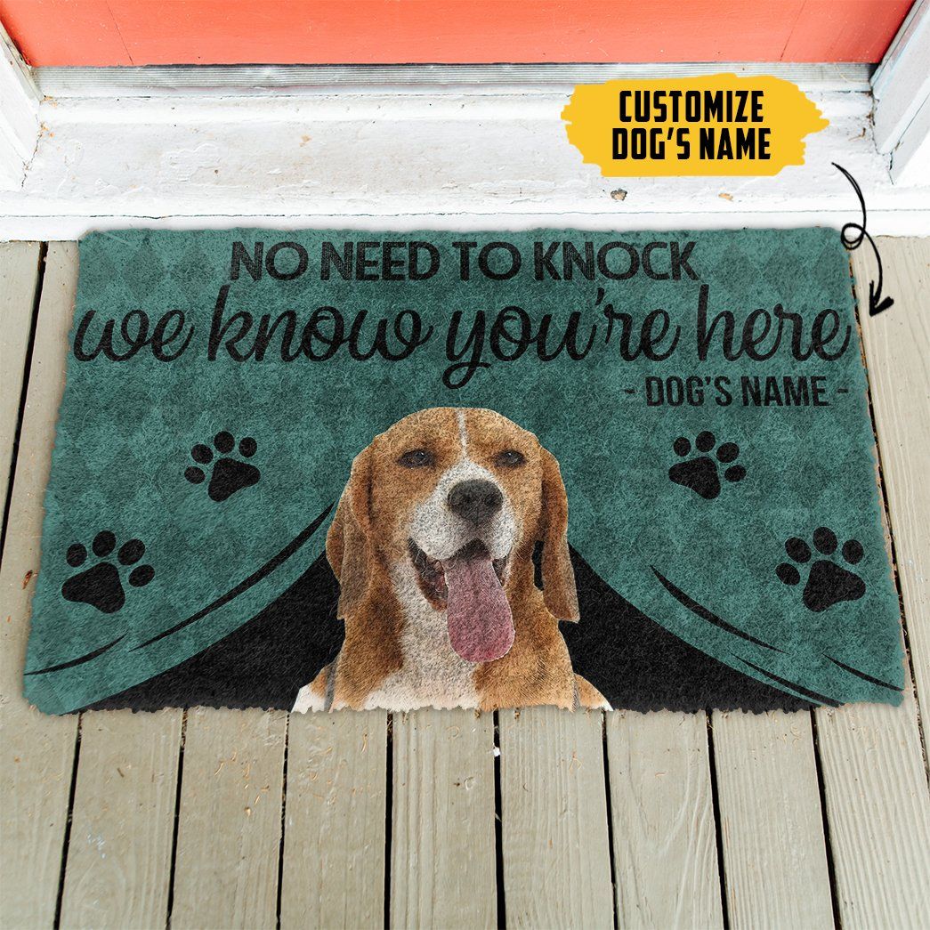 3D Beagle We Know Youre Here Custom Name Doormat